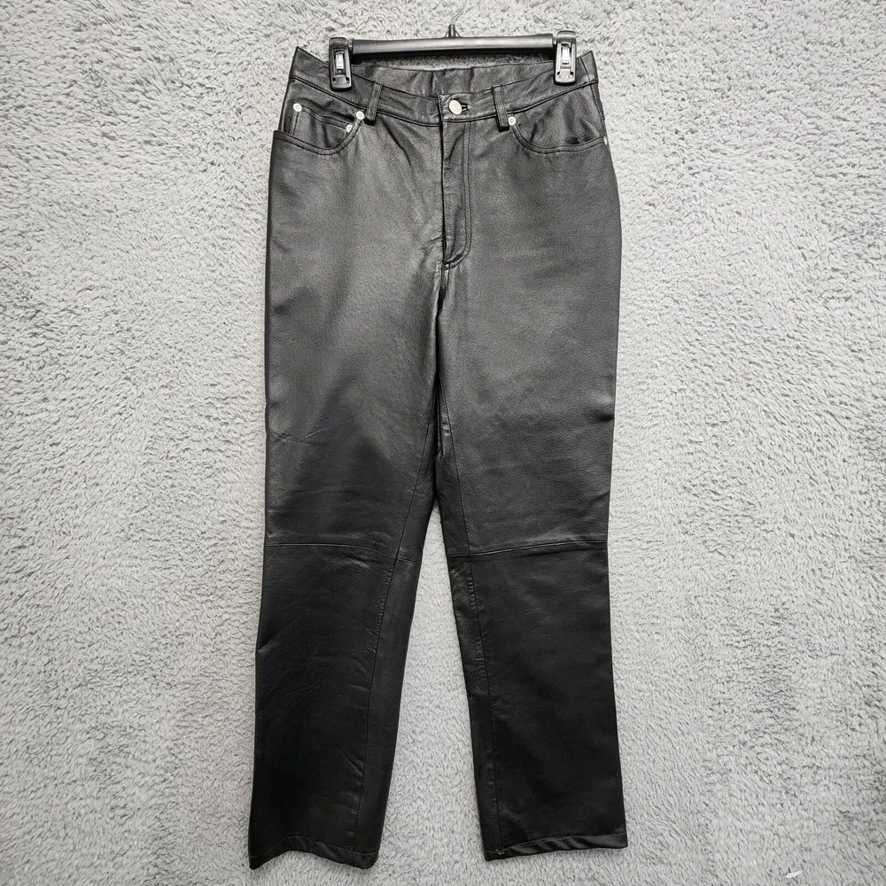 Womens Leather Pants Sz 8 (26x28) Black Lined Quiet Luxury Euro Chic Moto Biker‎